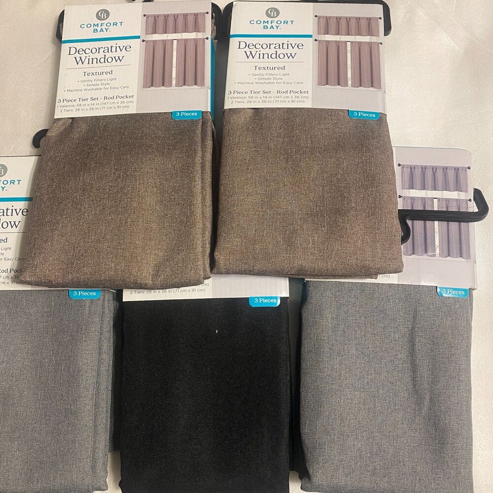 2 Panels 1 Valance Kitchen Curtains 36 InLength Textured Small Cafe 3pc CHOOSE